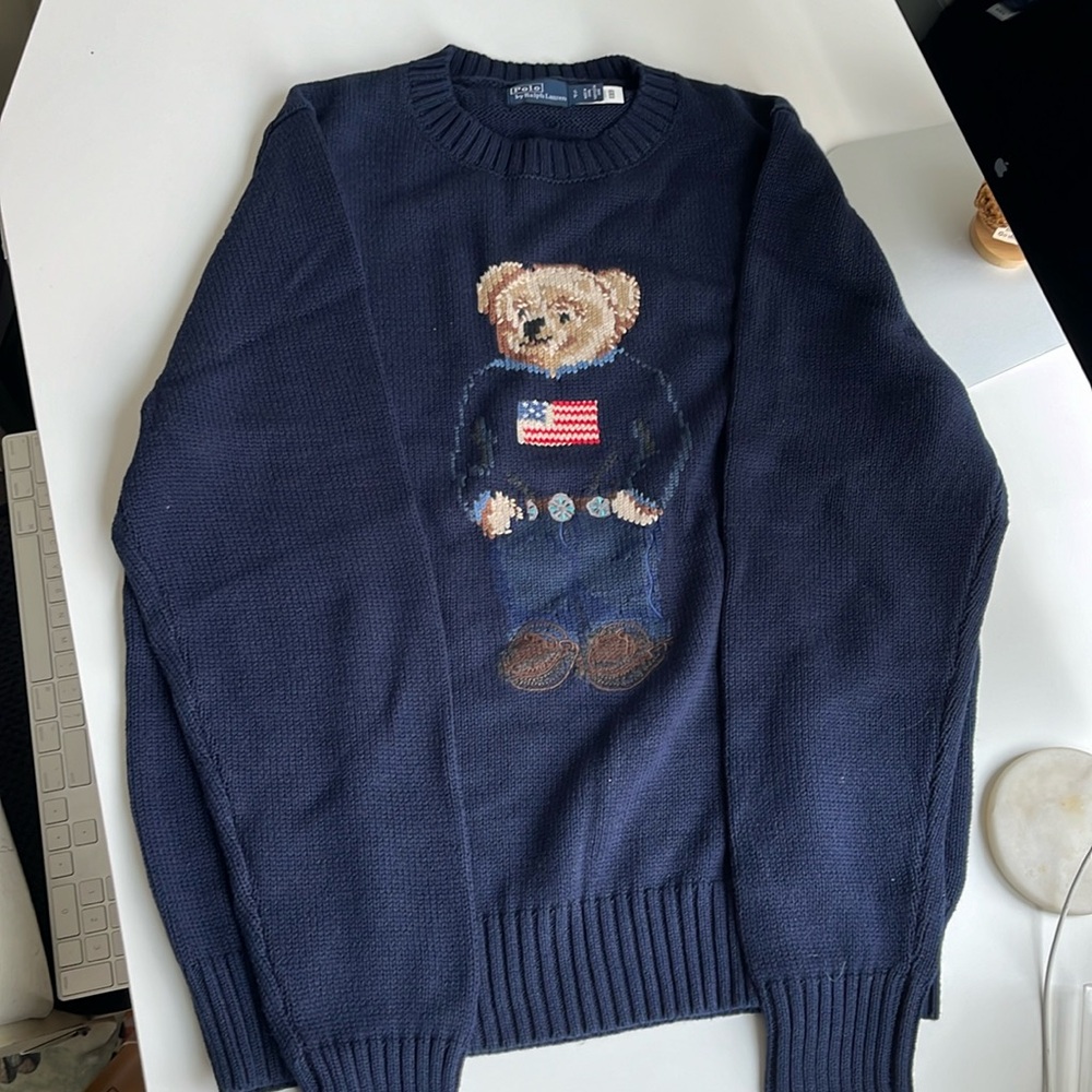 Polo Ralph Lauren Bear Sweater USA Flag 50th Anniversary Cotton Linen Women's S